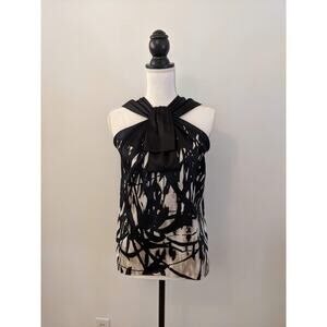 Tahari Silky Ascot Bow Neck Sleeveless Blouse Top